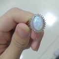 Large Fire Opal Stone Silver Color Ring Crystal Rings Bague Women Men Anniversary Wedding Ring Gifts Jewelry Anel Z4J729. 
