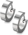 1 Pair (2 Pcs) Silver Stainless Steel Earrings Set - Unisex Hoop Earrings for Men and Women, Round Steel Studs, Metal Ear Clips, Punk Stylish Ear Tops, Piercing Earrings for Pierced Ears. 