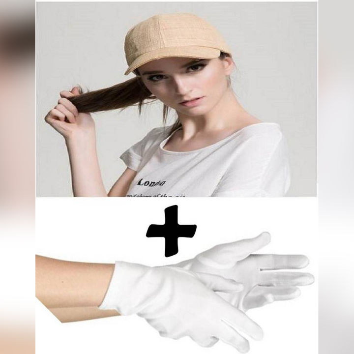 Cap For Girls And Pair Of Gloves Sun Block Beautiful Brown