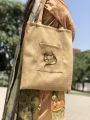 Golden Tote Bag - Cat Embroidery  Hand Made Women's Bag for Laptop & Books with large capacity   Shoulder Bag , laptop bag, University bag , Female handbag , Shopping bag with pocket inside and Front side  Special for college ,university & office. 