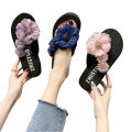 Fashion Flip-Flops Women's Open Toe Flower Wedge Color Slippers Sandals Wedge Heels Non-slip flip-flops. 