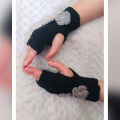 Black Flower Style Wool Gloves for Women. 
