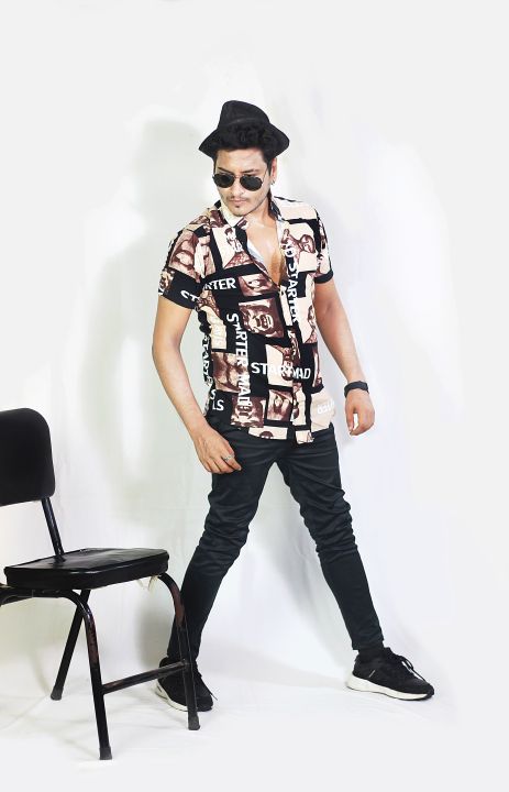 Auditors%C2%AE%EF%B8%8F%20Mens%20Casual%20Boski%20Linen%20Summer%20Half%20Sleeves%20Printed%20Shirt%20Black%20Colour%20100%25%20Pure%20Boski%20Linen%20Fabric%20-%20Code%20AMS-235%20-%20Image%205