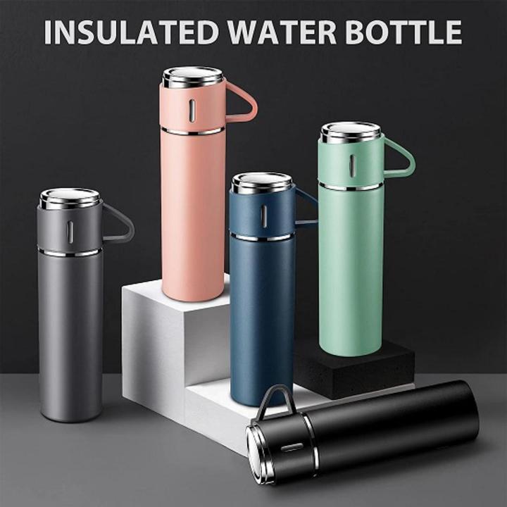 Stainless Steel Water Bottle, Insulated Travel Mug with Leakproof Cup Lid & Handle, 500ml Double Walled Vacuum Flask, Coffee Cup Drink Bottle Keep 12h Hot & Cold for Gym Home Office Outdoor, Blue