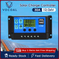 Vocoal 30A Solar Charge Controller Solar Panel Controller 12V/24V Adjustable LCD Display Solar Panel Ba ttery Regulator With USB Port Auto PWM Controllers Intelligent System Charging Controller For Home. 