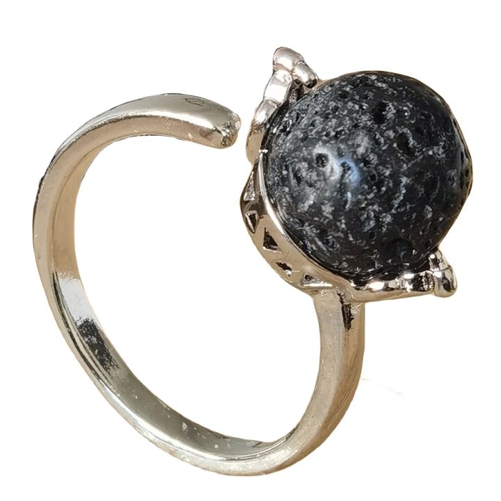 High Quality Sliver Plated Lava Stone Open Rings for Women Men Vintage Adjustable Balls Shape Gemstone Crystal Rings