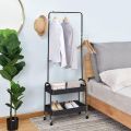 Techmanistan Garment Rack With 2-Tier Shelves, Clothes Coat Hanger, Clothing Hallstand Coat Shoes Organzier Storage Rack Trolley, 2-in 1 Garment Rack Clothing Rack with 2 Tier Metal Basket Rolling Storage Cart. 