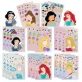 8/16Sheets Disney Princess Children DIY Puzzle Stickers Game Make-a-Face Assemble Jigsaw Decals Kids Educational Toys Party Gift. 