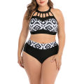 Women  Printing Backless Bikini Top Fashion High Waist Plus Size Plain Thong Two Piece Set. 