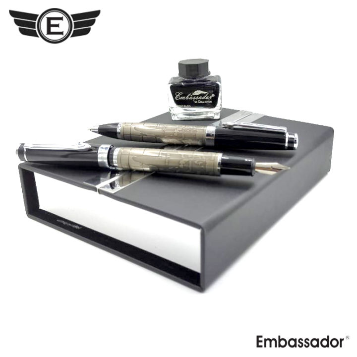 Embassador World Map Fountain Pen & Ball Pen Set