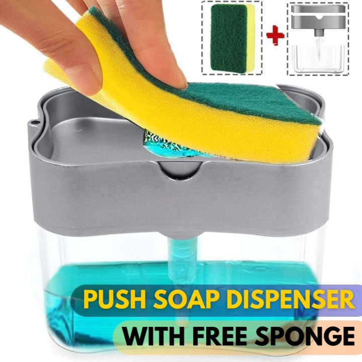Soap Pump Dispenser and Sponge Holder, 2 in 1 One Hand Soap Pump and ...
