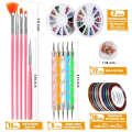 Nail Art Tool Set: Nail Pen Stamp, Nail Painting Brush Nail Dotting Tool,Nail Foil,Manicure Tape,Rhinestones for Nails. 