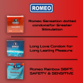 (Pack of 3) Romeo Condom | Long Love, Sensation & Rainbow (Lubricated Condoms). 