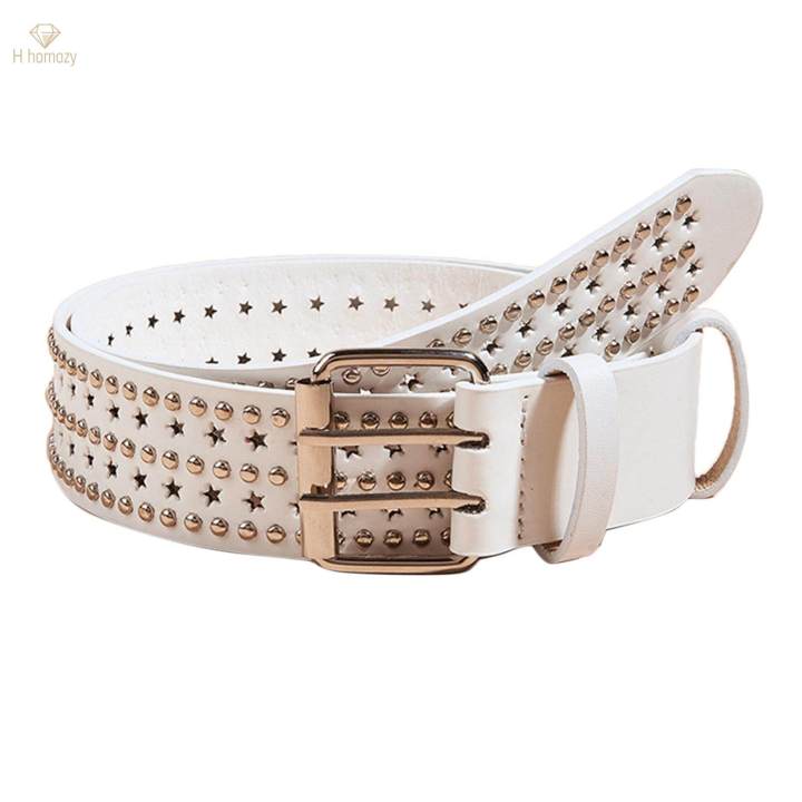 Fashion Men Rivet Belt Adjustable PU Leather Casual Punk Cool Boy Girl white