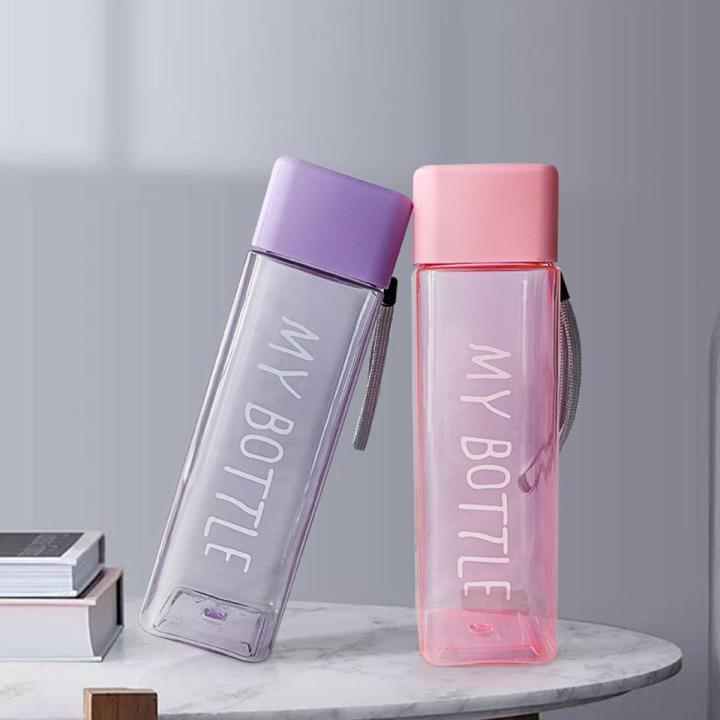 Square Transparent Plastic Water Bottle with Frosted Finish and Carry Loop