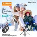 Live K10 Selfie Stick Tripod 6.5 Feet / 200CM Mobile Stick Chargeable Bluetooth DSLR Camera Stand Ringlight Stand Vlog Stick Mobile Stand Foldable 360 Rotatable Tiktok Stand Youtube Traveling Videography Photogeaphy all in 1 Piece. 