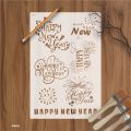 Happy New Year Stencil - Reusable Stencils for Painting - Create DIY Happy New Year Stars Decorative Paper Card Template. ID #583. 