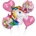 Unicorn 5 Pcs. Foil Balloons Set For Unicorn Birthday Theme & Birthday Decoration With Unicorn Foil Balloons Set For Girl Birthday Decoration. 