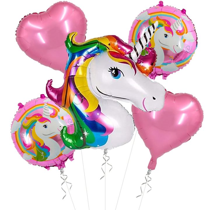 Unicorn 5 Pcs. Foil Balloons Set For Unicorn Birthday Theme & Birthday Decoration With Unicorn Foil Balloons Set For Girl Birthday Decoration