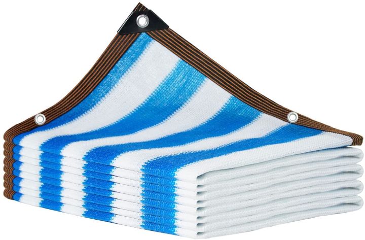 Blue/white%20Sun%20Shade%20Net,%20High%20Quality,%2090%25%20Sun%20Protection%20Shade%20Net%20UV%20Resistant,%20Privacy%20Screen%20Fence%20for%20Garden%20Balcony%20Greenhouse.%20With%20loops%20&%20rings%20on%20every%203%20feet%20distance%20on%20sides%20and%20double%20stitched%20sides%20with%20cotton%20nawar.%20-%20Image%206
