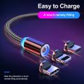 Magnetic Fast Charging Cable 1m 2m Nylon Braided LED for Micro USB Type C iPhone Black. 