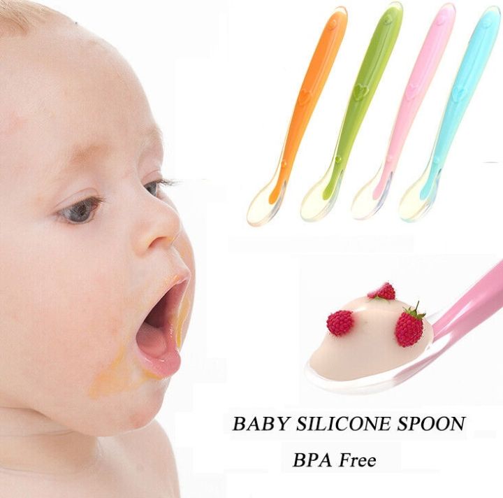 3 Piece's Set - Baby Spoons Silicone Spoon, Silicone Baby Spoon Safety Baby Feeding Spoon Food Feeder, Training Feeding for Toddlers and Babies