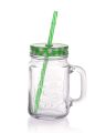 Set of 4 Mason Jar Mugs with Handle, Multi Colored  Lids and Plastic Straws - Ideal for BBQ's, General Home Kids Use, Summer Parties, Picnics and More (450ml per Glass). 