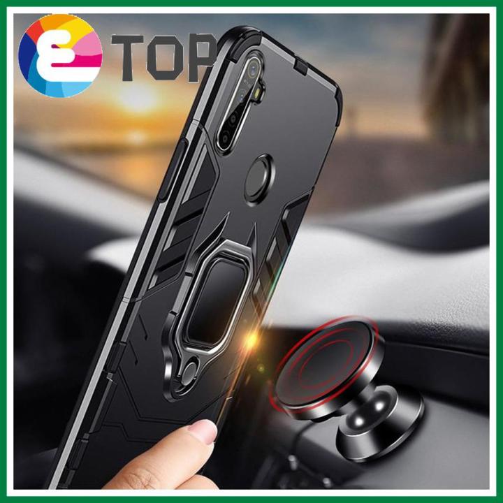 【ETOP】 For OPPO Realme C2 C3 2 3 5 6 X2 Pro XT A5 A9 2020 Phone Case, Silicone TPU Hard PC Luxury Armor Shockproof Metal Ring Holder Cover Casing