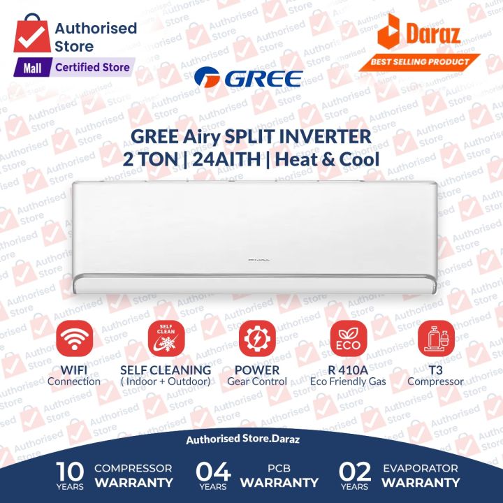 GREE Inverter Split AC ( 2025 New Model ) |  Model: GS-24AITH23 -T3 | 2 Ton Full DC Inverter | Big Size Indoor & Outdoor | T3 Compressor | WiFi Enable | Stable Cooling even at High Temperature 68°C | 10 Years Compressor | Warranty
