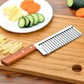 Crinkle Fries Cutter Knife Kitchen Wavy Potato Chips Slicer Stainless Steel Blade Wooden Handle. 