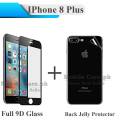 Apple iPhone 8 Plus Black Full 9D Edge to Edge(Full Glue) Tempered Glass Screen Protector + Back Clear Jelly Protector Soft Film Protection For iPhone 8+. 