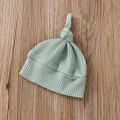 Infant Baby Jumpsuit and Hat Set, Solid Knit Ribbed Long Sleeve Crew Neck Button Romper One-Piece Clothes. 
