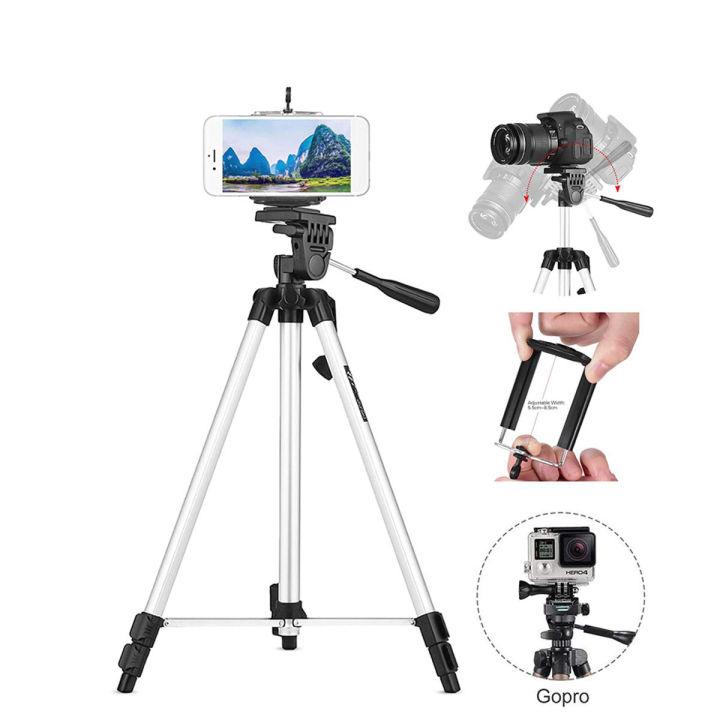 Energy - ENRG Aluminium Tripod Stand Adjustable Portable 4.5 Feet With Carry Case and Mobile Phone Holder Silver