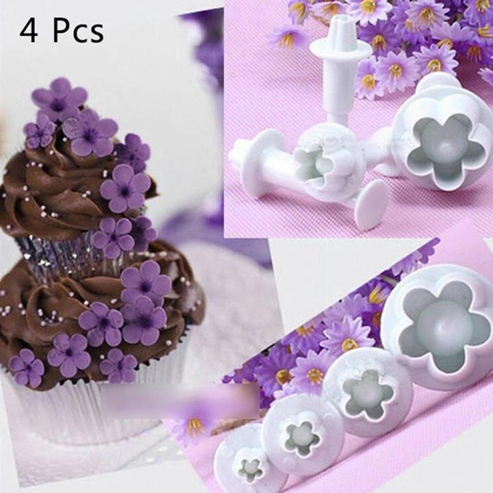 4Pcs Plum Flower Fondant Cake Cutter Plunger Cookie Mold Decorating