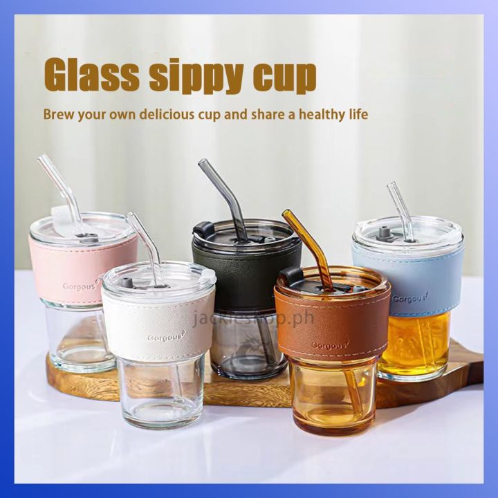 450ml%20Coffee%20Glass%20Mug%20Cups%20with%20Lids%20and%20Straws%20with%20Leather%20Sleeve%20-%20Image%205