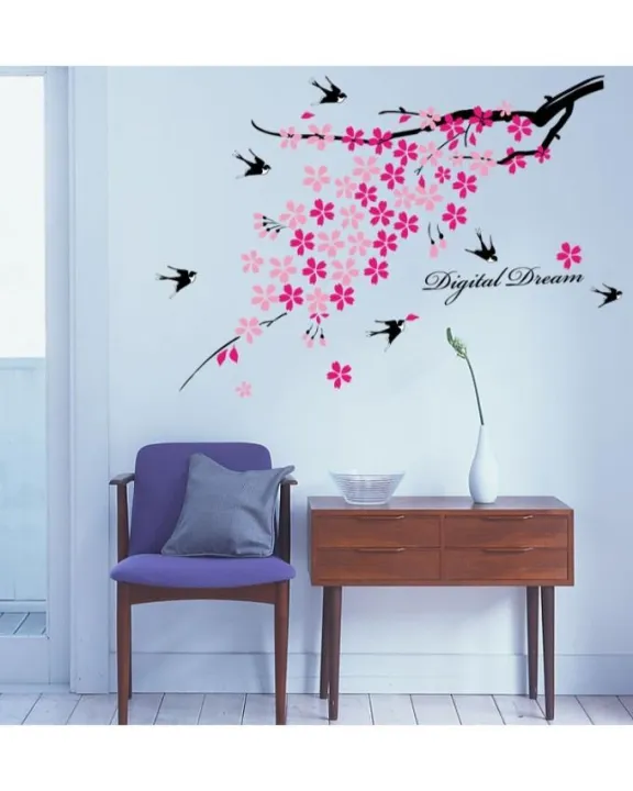 Flowers%20Wall%20Sticker%20Pink%20Birds%20DIY%20Wall%20Decor%20For%20Home/Office%20Colorful%20PVC%20Wall%20Paper%20Removeable%20Wall%20Decal%20-%20Image%205