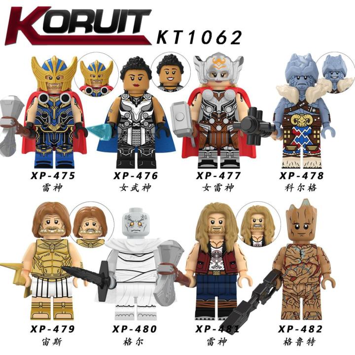 Single Sale Marvel Thor Figures Building Blocks Mighty Thor Gorr Korg Groot Zeus Valkyrie Minifigures Bricks for Children Gift Toys KT1062