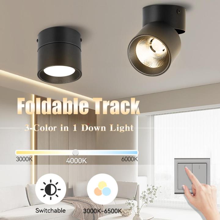 3-Color in 1 Surface Mounted LED Downlight Ceiling Light Foldable 7W 10W 15W Kitchen Lighting LED Down Light Led Panel Spot Lights for Toilet Bathroom Bedroom Living Room Nordic Kitchen Light for Ceiling Lamp