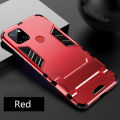 Biruiqu For Realme C12 Soft TPU+Hard PC Shockproof Slim Protective Case Cover with Kickstand. 