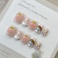 Korean Nails Short Handmade Acrylic Full Cover Artificial False Nails With Design Professional Press On Nails. 