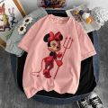 Mickey Mouse Disney Short Sleeve T-Shirts Devil Minnie Mouse Funny Women's T-Shirt Fashion Streetwear Edgy Female Clothing 2022. 