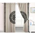 2 Pc's Luxury Motive Embroidered Velvet Greek Border Curtains Cream/Black. 
