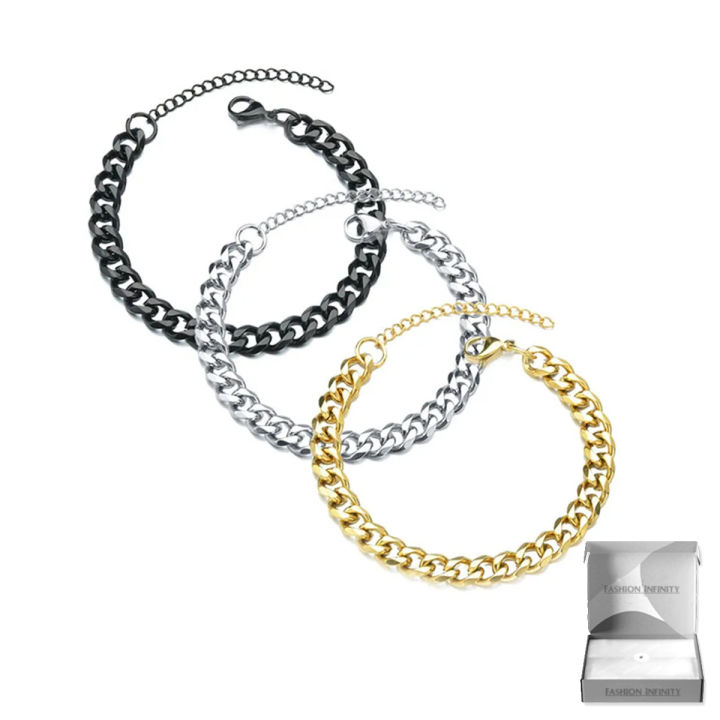 Cuban Bracelet For Girls and Women - 4 mm / 8 inch - Black Silver Golden Acrylic Stainless Steel Friendship Hand Band For Ladies - Best Friend Ship Bangle