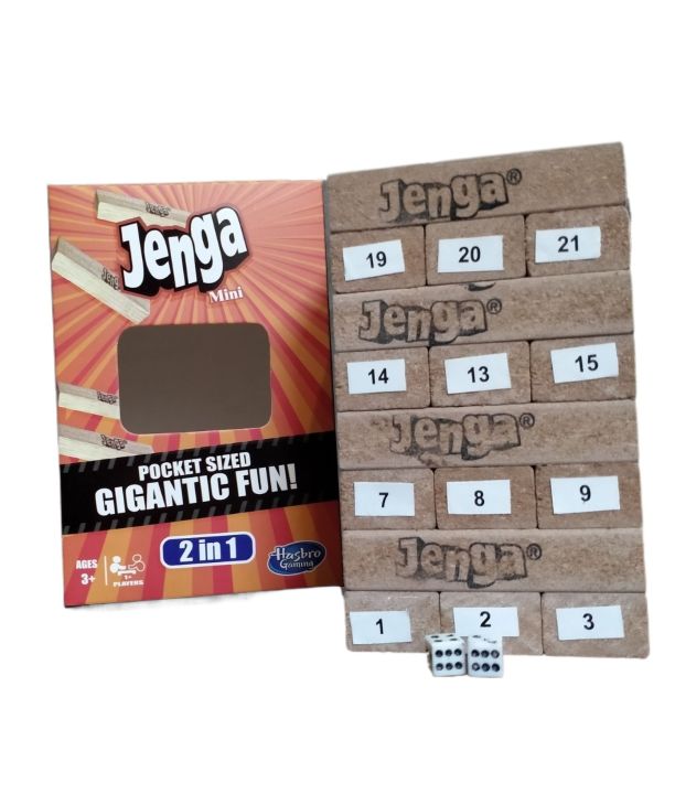 2in1 Jenga Mini Classic Jenga Wooden Stacking Tower Game for Kids & Adults - 24 pcs woods