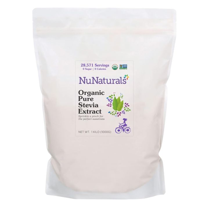 NuNaturals Organic Pure Stevia Extract | 100% Stevia No Fillers | Keto Sugar-Free Powdered Sweetener | Plant-Based Sugar Substitute | No Erythritol | Over 25,000 Servings | 500gm