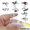 Crochet Hook Finger Protector 8 Pcs Crochet Thread Animal Rings Set Adjustable Knitting Accessories for Holloween Yarn Tension Rings Rust-proof Crochet Ring. 