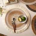 Round Placemat Table Non-Slip Jute Mats for Dining Table Decoration Accessories Kitchen Placemats Coffee Coasters Party Dinner 15x15 inh. 