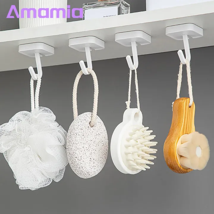Adjustable 90 Degree Hook Strong Adhesive Wall Hooks for Kitchen Bathroom No Drilling Needed Holds Heavy Items Set of 4