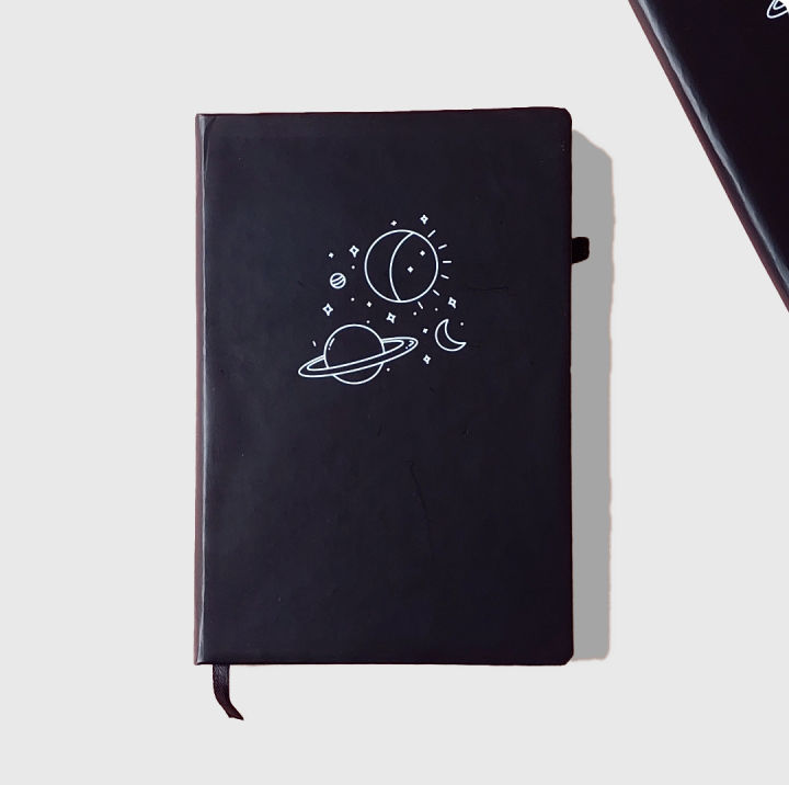 Space Doodle Minimalistic Black BuJo Notebook Dot grid Diary Dotted pages A5 Journal