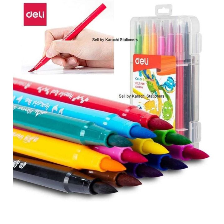 Pack of 12 Delii Brush Marker Felt Pen Watercolor Brush Markers for calligraphy markers Sketching, Painting and Coloring - Multicolor